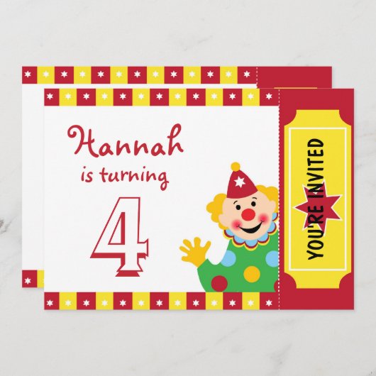 ピエロと星のバースデーパーティ招待状 招待状 (正面/裏面)