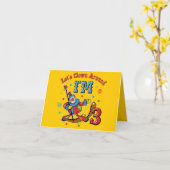 ピエロのまわりに3歳の誕生日 カード (黄色い花)