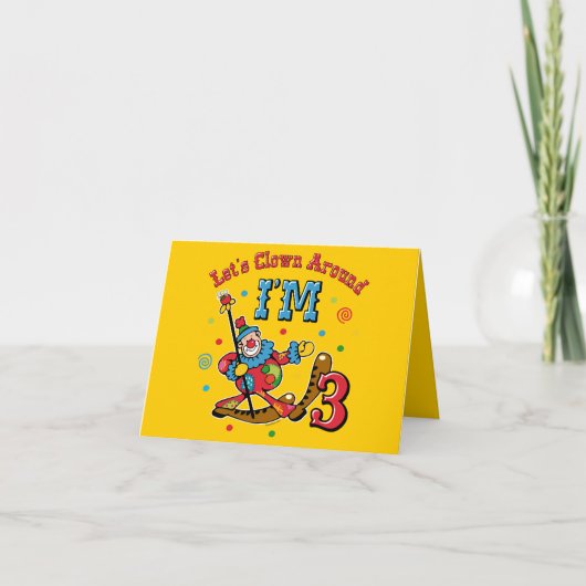 ピエロのまわりに3歳の誕生日 カード (正面)