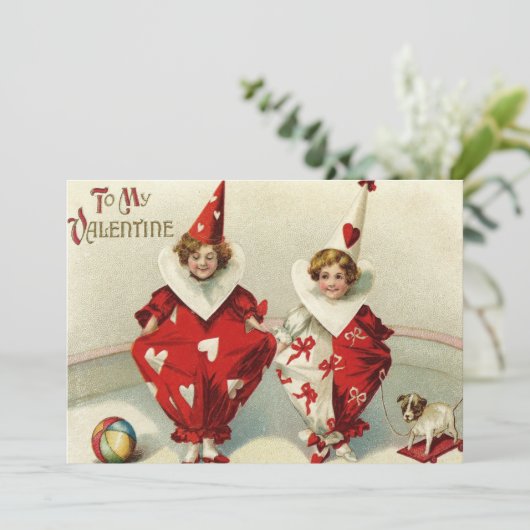 ピエロの子供たち 犬 ボール ハート 結婚式の招待状 招待状 (スタンド正面)