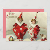 ピエロの子供 犬 ボール ハート 結婚式の招待状 招待状 (正面/裏面)