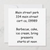 ピエロの衣装を着たTレックスをジャグリング 招待状 (裏面)