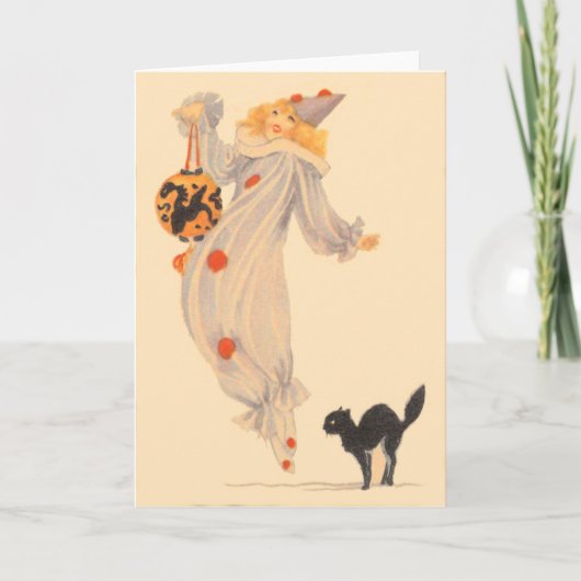 ピエロの黒猫の衣裳のトリック・オア・トリート カード (正面)