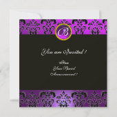 ピエロインパープル，ブラックダマスクモノグラムアメジスト 招待状 (裏面)