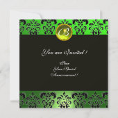 ピエロイン緑、ブラックダマスクモノグラム、エメラルドジェム 招待状 (裏面)