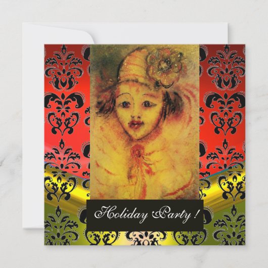 ピエロイン黄色、赤、黒ダマスクモノグラムジェム 招待状 (正面)