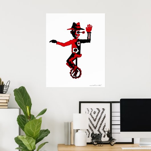 ピエロオン一輪車抽象芸術グラフィックアートポスター ポスター (ホームオフィス)