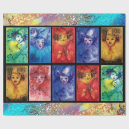 ピエロカラフルコレクションヴェネツィアカーニバル顔 ラッピングペーパー