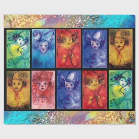 ピエロカラフルコレクションヴェネツィアカーニバル顔 ラッピングペーパー (フラット)