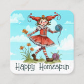 ピエロガーリーの妖精の糸編み編み物の編み物 スクエア名刺 (正面)