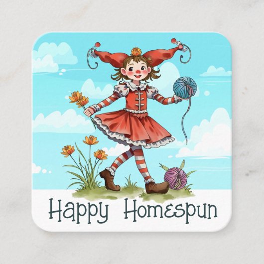 ピエロガーリーの妖精の糸編み編み物の編み物 スクエア名刺 (正面)