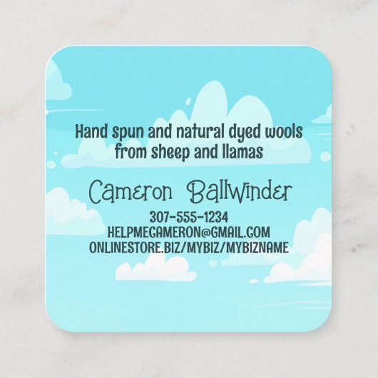 ピエロガーリーの妖精の糸編み編み物の編み物 スクエア名刺 (裏面)