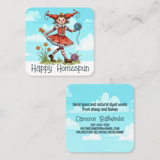 ピエロガーリーの妖精の糸編み編み物の編み物 スクエア名刺 (正面/裏面)