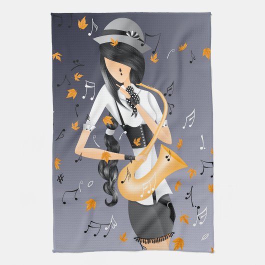 ピエロサクソポニストゴールデン葉ズティータオル キッチンタオル (縦)