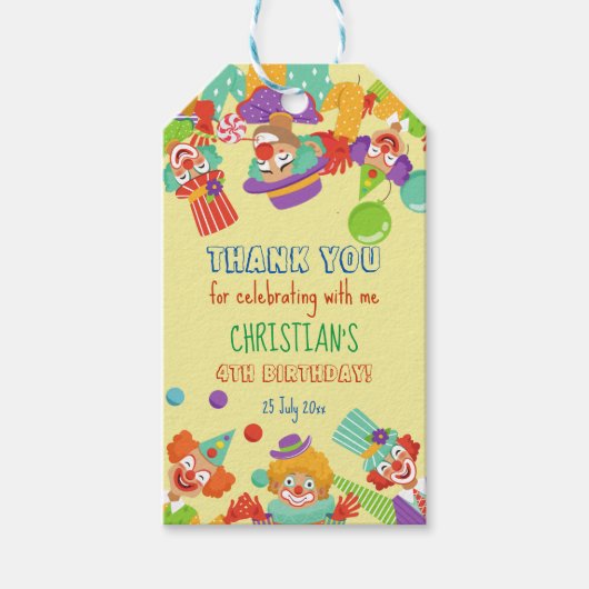 ピエロサーカス誕生日パーティパーソナライズされたー名 ギフトタグ (正面)