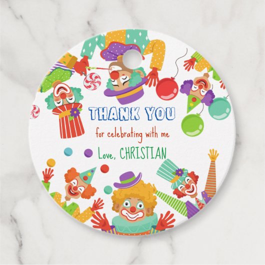 ピエロサーカス誕生日パーティパーソナライズされたー名 フェイバータグ (正面)