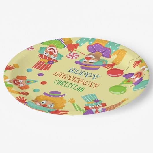 ピエロサーカス誕生日パーティパーソナライズされたー名 ペーパープレート (アングル)