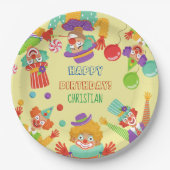 ピエロサーカス誕生日パーティパーソナライズされたー名 ペーパープレート (正面)