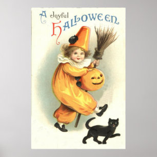 ピエロブラックキャットハロウィーンのカボチャのちょうちんパンプキン ポスター
