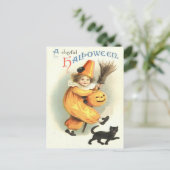 ピエロブラックキャットハロウィーンのカボチャのちょうちんパンプキン ポストカード (スタンド正面)