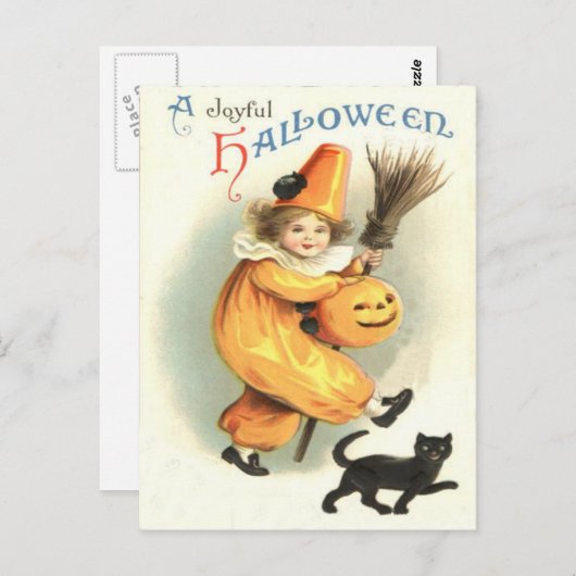 ピエロブラックキャットハロウィーンのカボチャのちょうちんパンプキン ポストカード (正面/裏面)