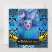 ピエロブルー，ブラック金ゴールドダマスクモノグラム，サファイア 招待状 (正面)