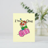 ピエロ付きキャンドル1歳の誕生日Tシャツとギフト ポストカード (スタンド正面)