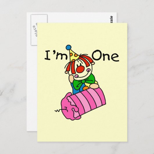 ピエロ付きキャンドル1歳の誕生日Tシャツとギフト ポストカード (正面/裏面)