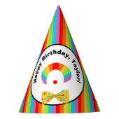 ピエロ付きレインボーウィッグパーソナライズされた誕生日 パーティーハット (正面)