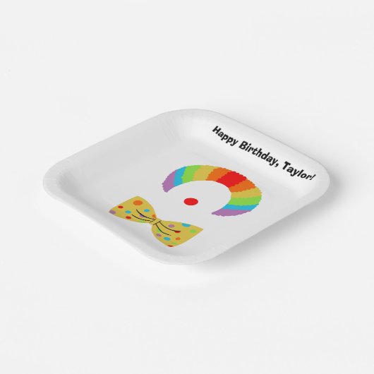 ピエロ付きレインボーウィッグパーソナライズされた誕生日 ペーパープレート (傾斜あり)