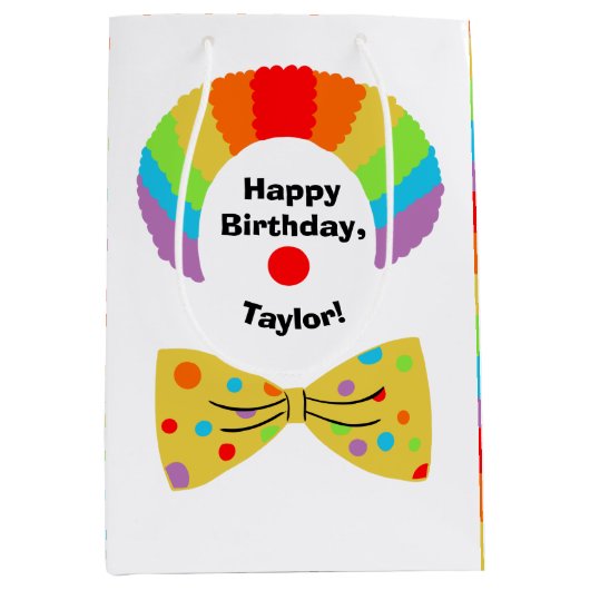 ピエロ付きレインボーウィッグパーソナライズされた誕生日 ミディアムペーパーバッグ (正面)