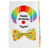 ピエロ付きレインボーウィッグパーソナライズされた誕生日 ミディアムペーパーバッグ (裏面)