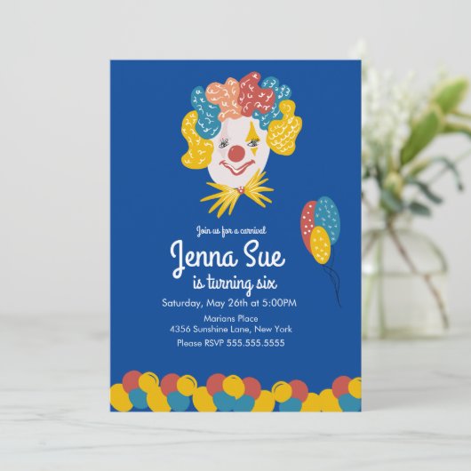 ピエロ手描きカーニバル誕生日招待状 招待状 (スタンド正面)