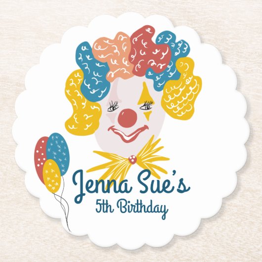 ピエロ手描きカーニバル誕生日 カラフル ペーパーコースター (正面)