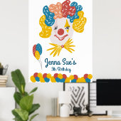 ピエロ手描きカーニバル誕生日 カラフル ポスター (ホームオフィス)