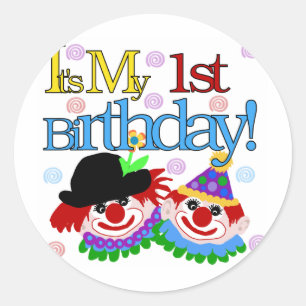 ピエロ間抜け1st誕生日Tシャツとギフト ラウンドシール