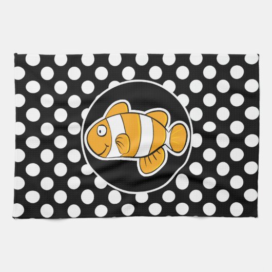 ピエロ魚の白黒水玉模様 キッチンタオル (横)