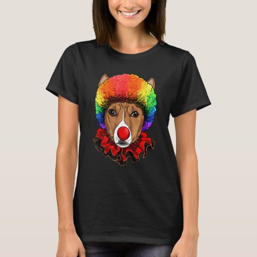 ピエロ アフリカ バセンジー カーニバル サーカス スタッフ ペット 犬 Tシャツ (正面)