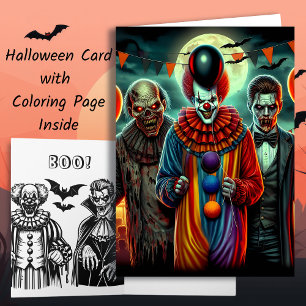 ピエロ、ゾンビとヴァンパイアハロウィンカラーリングページ カード
