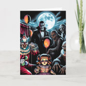 ピエロ、ヴァンパイア、ゾンビハロウィンカラーリングページ カード (正面)