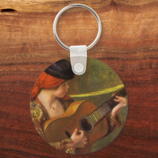ピエースペインのル・ルノアールのギターを持つ若い女性 キーホルダー (正面)