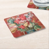 ピエールオーギュストルノアール – チューリップブーケ スクエアペーパーコースター (アングル)