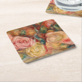 ピエールオーギュストルノアール-バラ スクエアペーパーコースター (アングル)