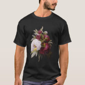ピエールジョセフ・ルドゥート白い赤い牡丹絵を描の花 Tシャツ (正面)