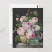 ピエールジョセフRedoute – 花瓶の中のピンクのバラ ポストカード (正面/裏面)