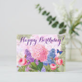ピエールルドゥートフラワーズハッピーバースデーハガキ ポストカード (スタンド正面)