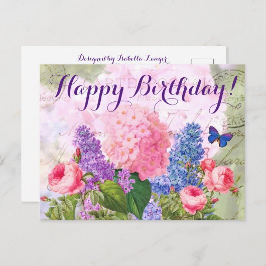 ピエールルドゥートフラワーズハッピーバースデーハガキ ポストカード (正面/裏面)