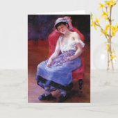 ピエールルノアール眠る少女(猫と一緒に暮らす少女) カード (黄色い花)