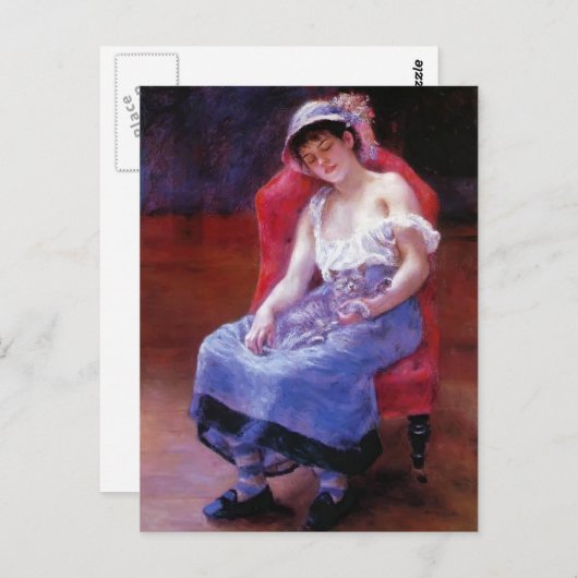 ピエールルノアール眠る少女（猫と一緒に暮らす少女） ポストカード (正面/裏面)