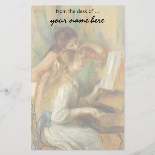 ピエールルノアール著ピアノの若い女の子 便箋 (正面)